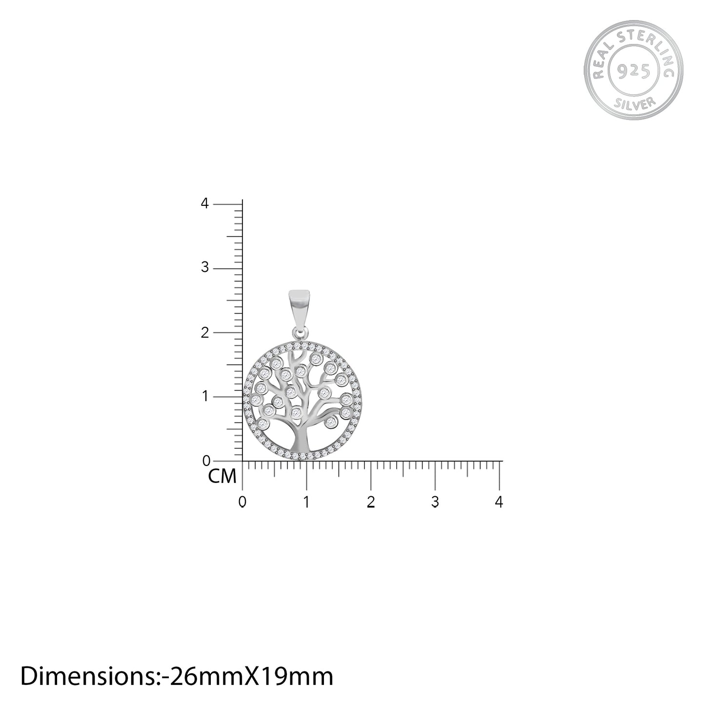 Silver Zircon Tree of Life Pendant with Link Chain