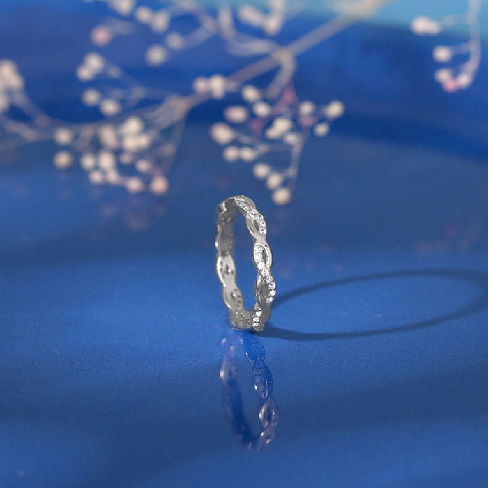 Silver Zircon Wave Entwined Ring