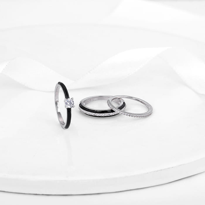 Silver Black in Sync Rings