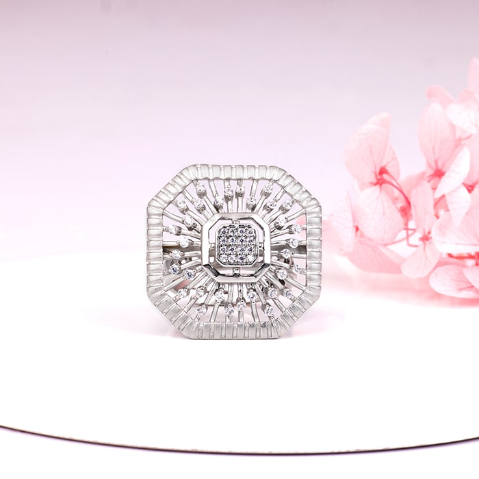 Silver Sparkles Octagon Ring
