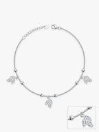 Silver Dangling Triple Leaf Charm Anklet
