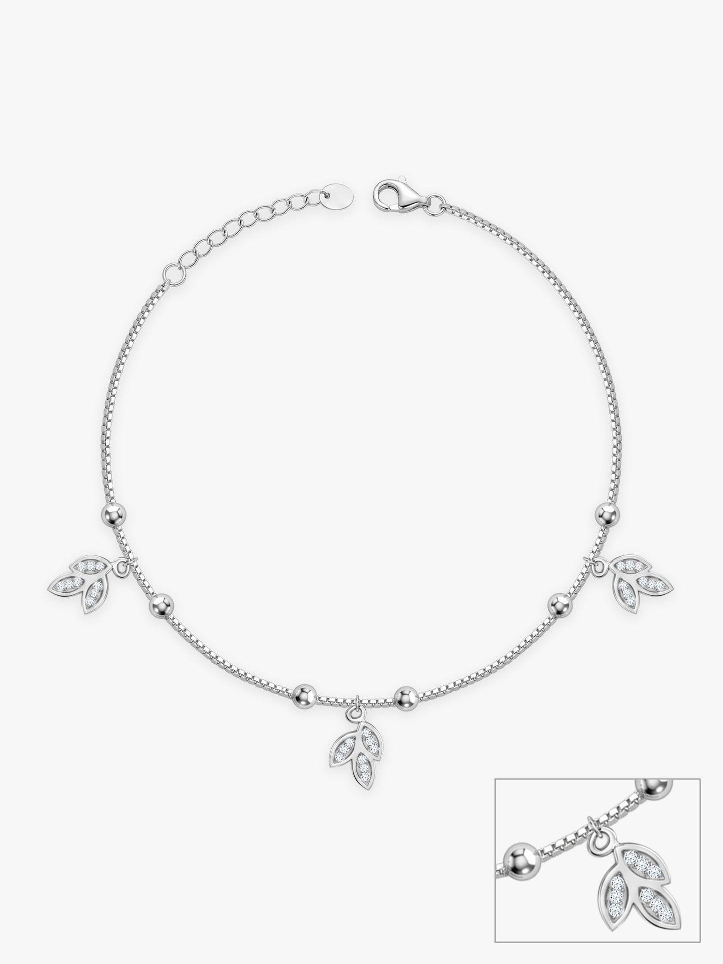 Silver Dangling Triple Leaf Charm Anklet