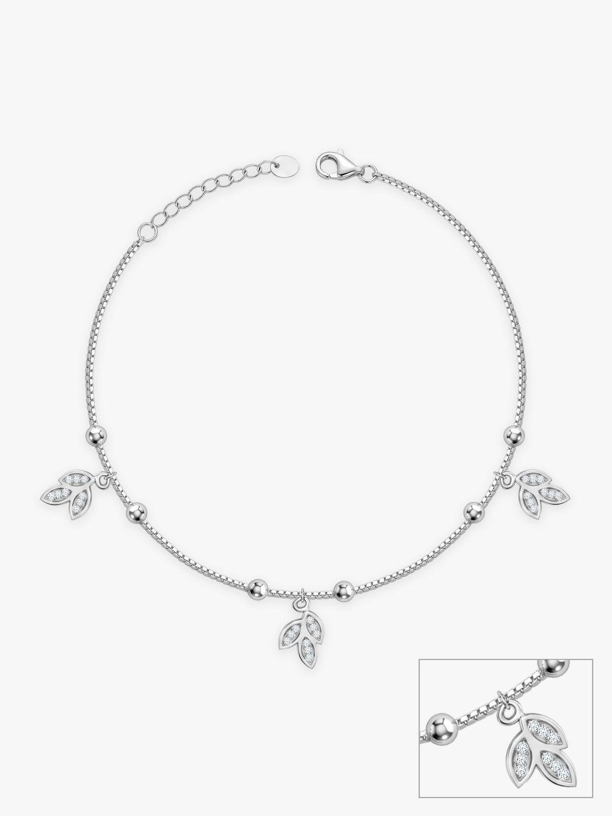 Silver Dangling Triple Leaf Charm Anklet