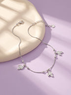 Silver Dangling Triple Leaf Charm Anklet