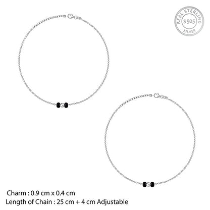 Silver Minimal Black Beads Anklet