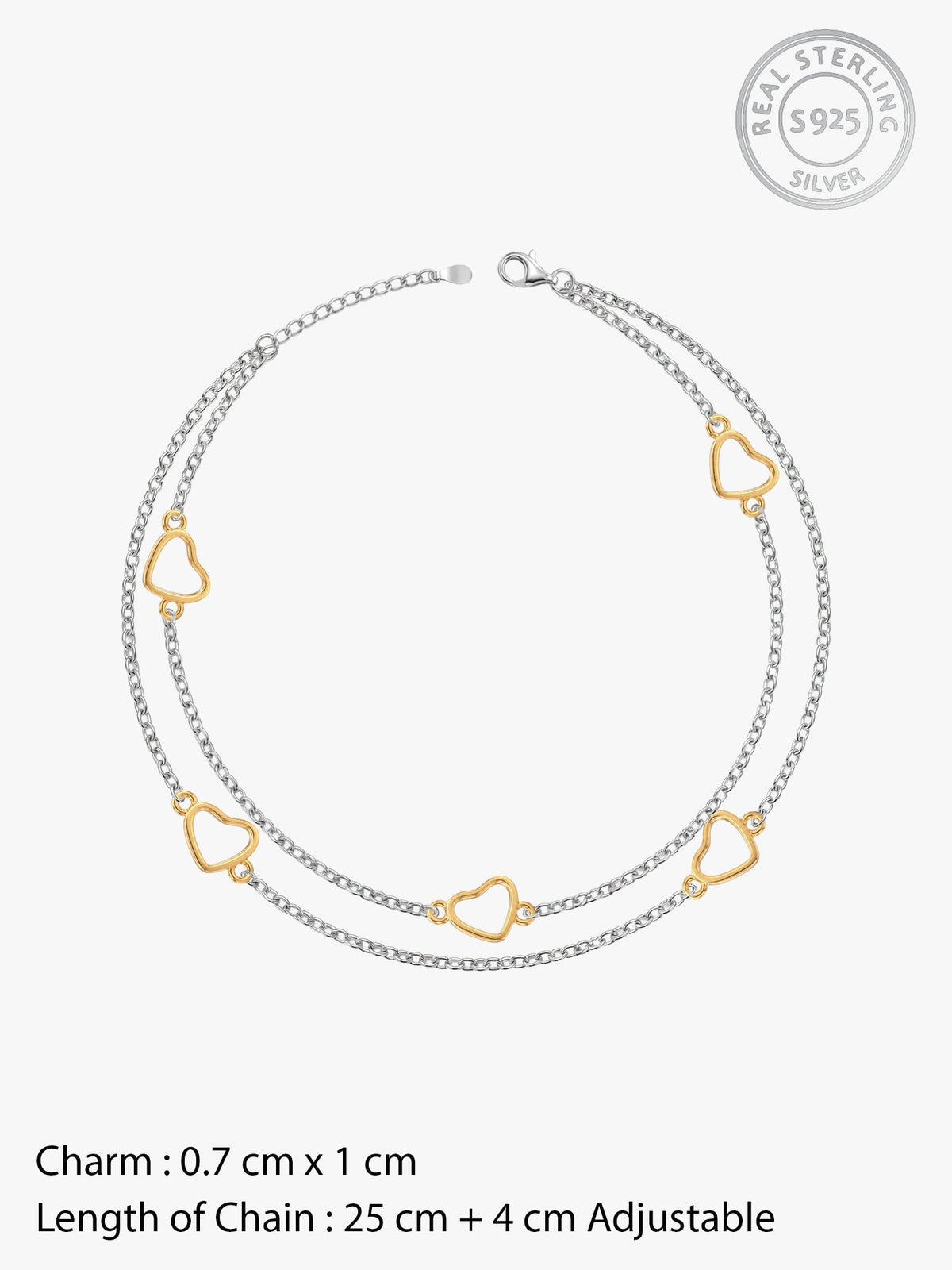 Dual Tone United Hearts Layered Anklet