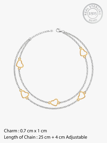 Dual Tone United Hearts Layered Anklet