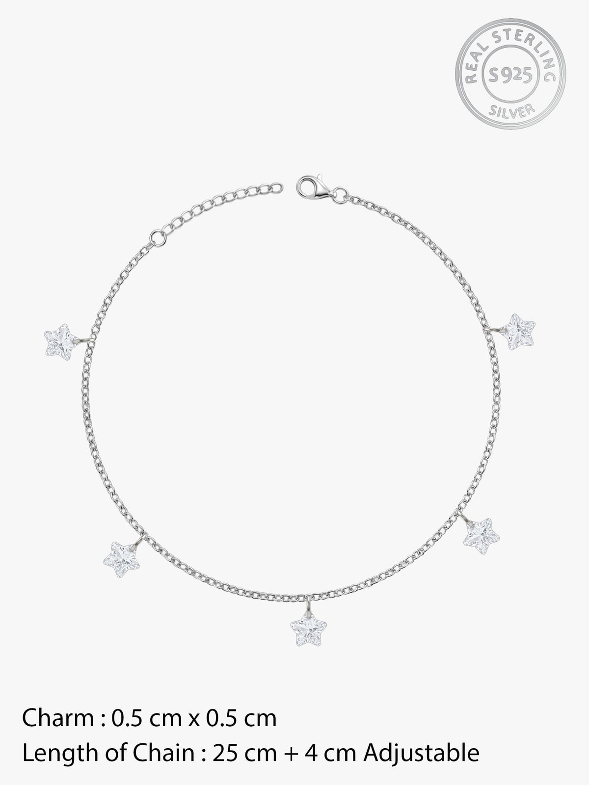 Silver Star Charmed Anklet