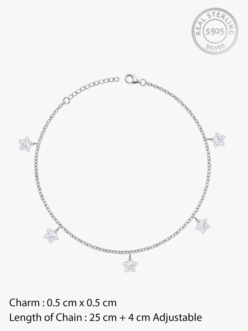 Silver Star Charmed Anklet