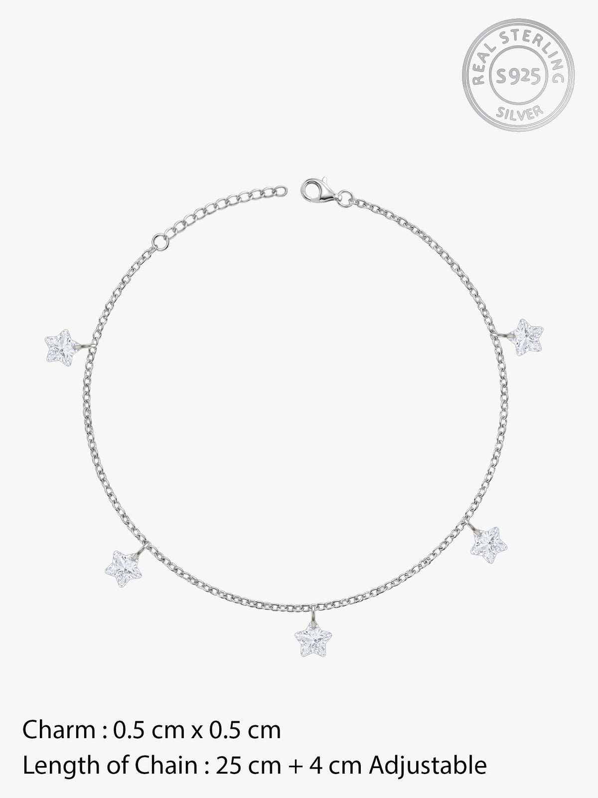 Silver Star Charmed Anklet