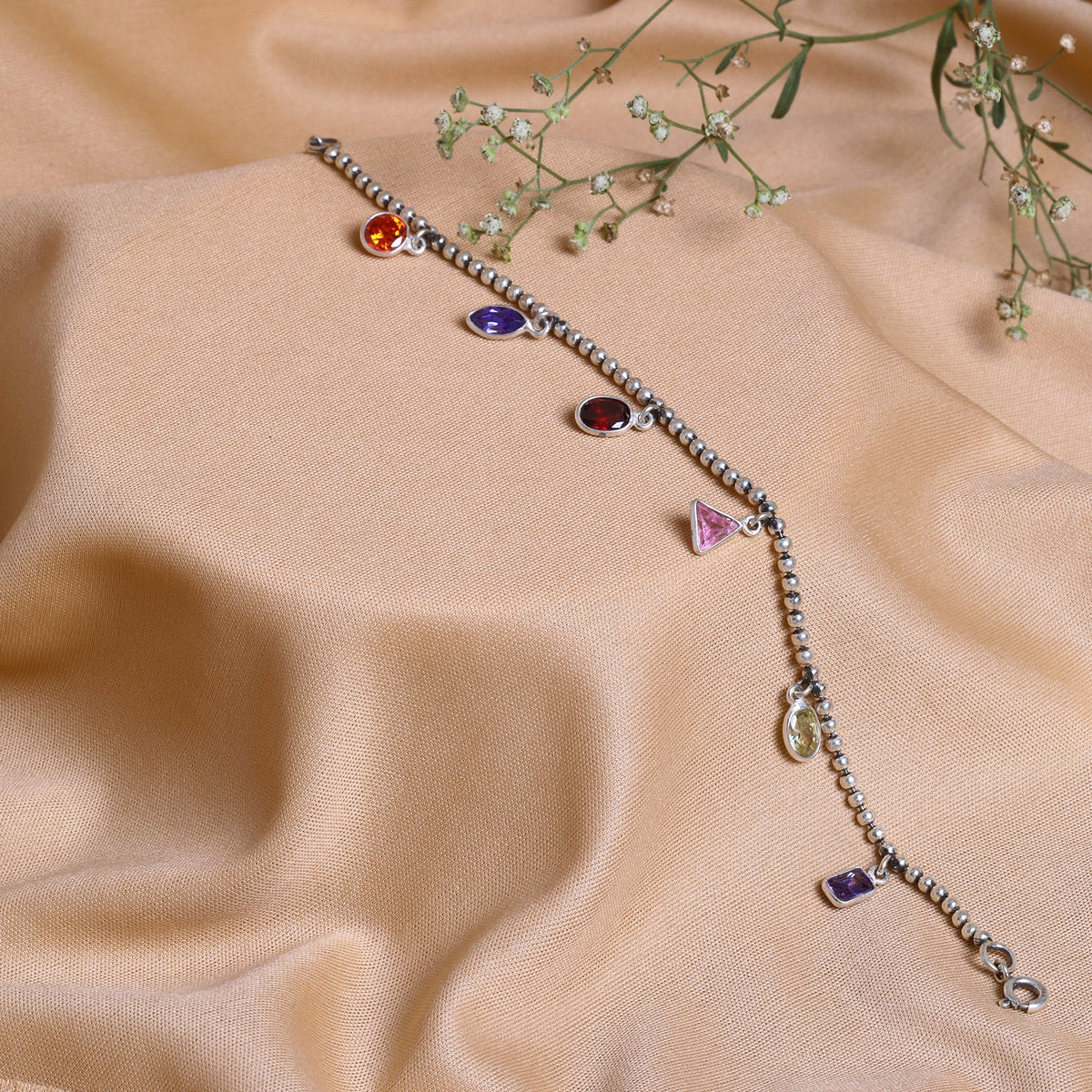Oxidised Multi Tone Charm Bracelet
