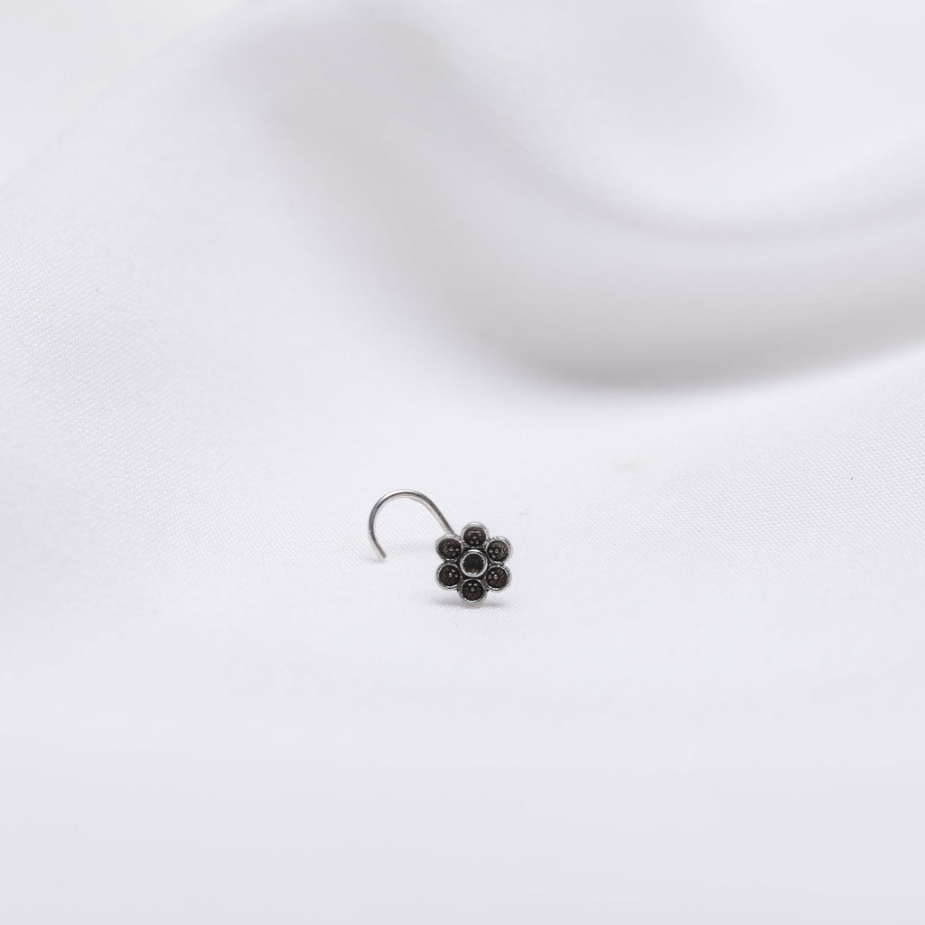 Oxidised Silver Floral Nose Pin