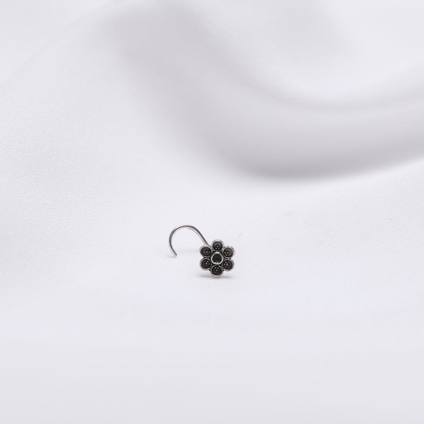 Oxidised Silver Floral Nose Pin