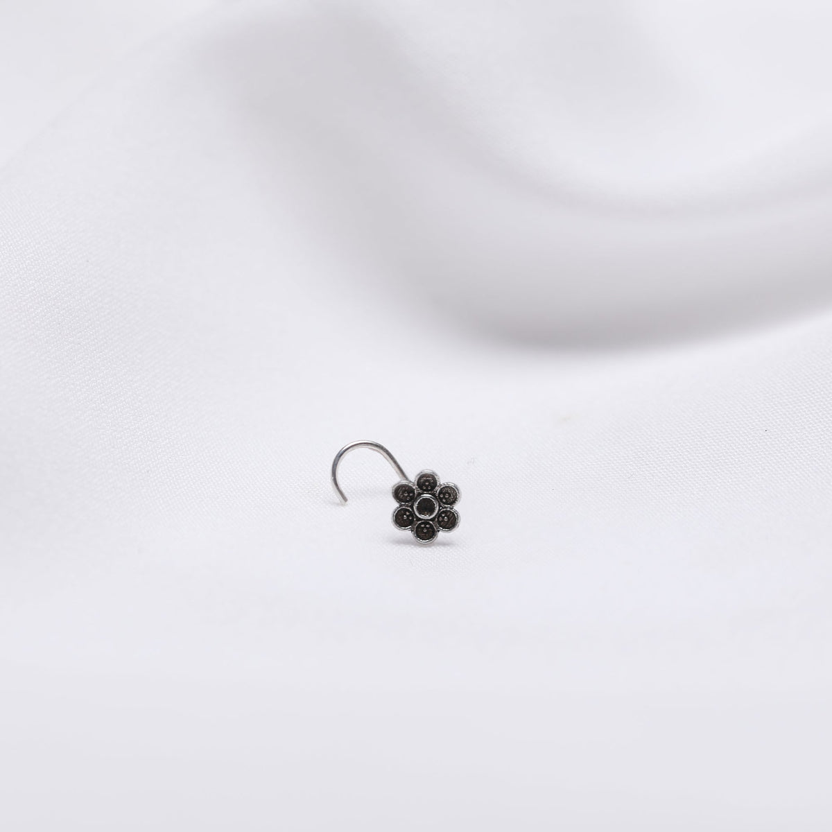Oxidised Silver Floral Nose Pin
