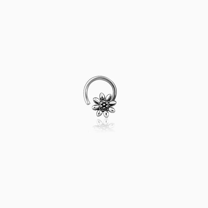 Oxidised Silver Flower Blossom Nose Pin