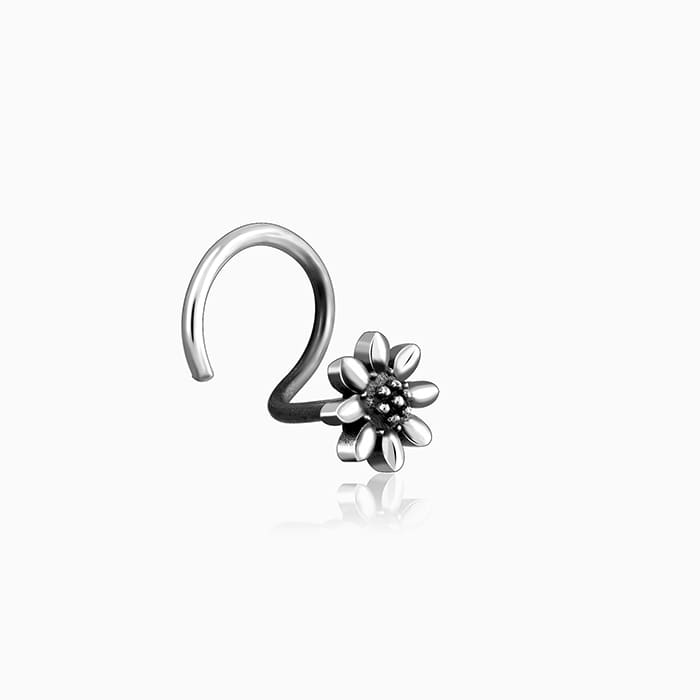 Oxidised Silver Flower Blossom Nose Pin
