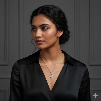 Silver Radha-Krishna Pendant with Box Chain