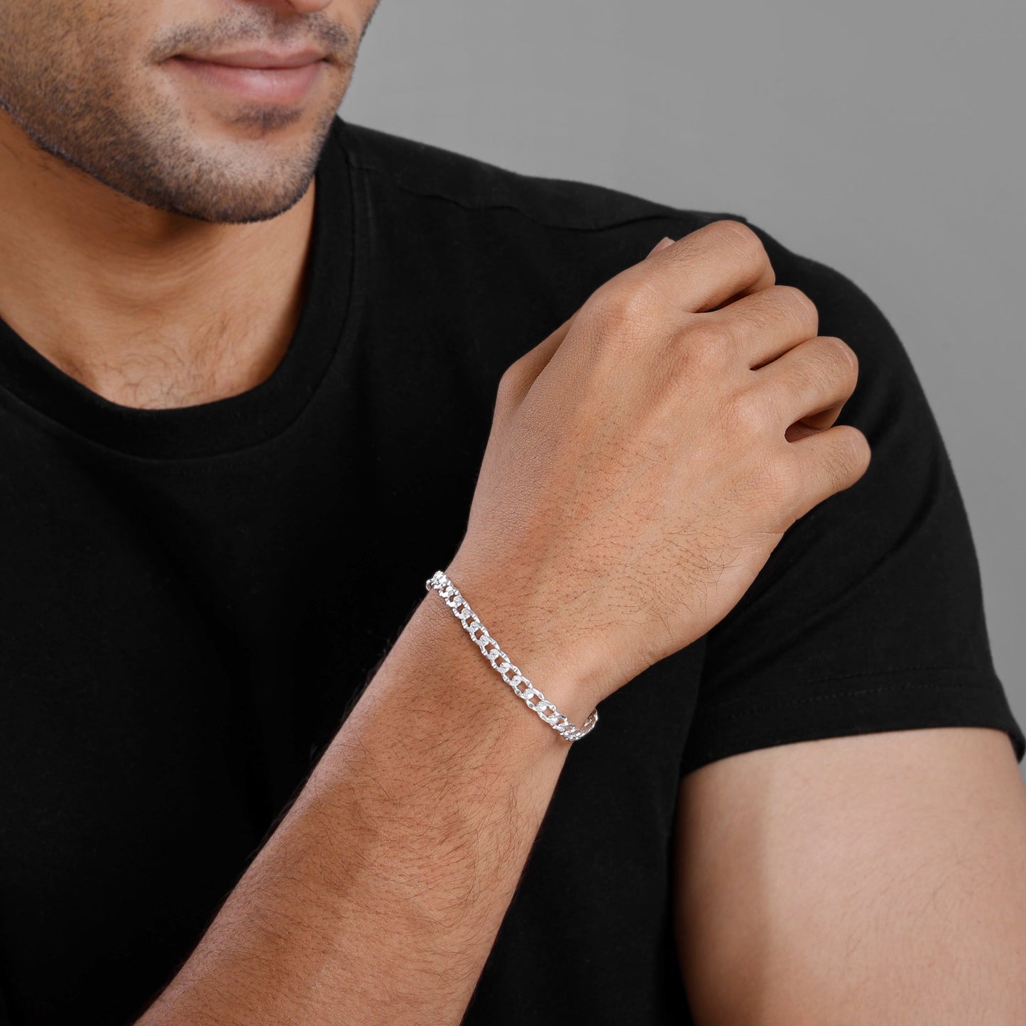 Silver Sleek Iced Bracelet For Him