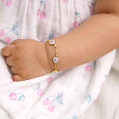 Golden White Flower Kids Bracelet (0 - 2 years)