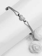 Silver Zircon Studded Heart Bracelet