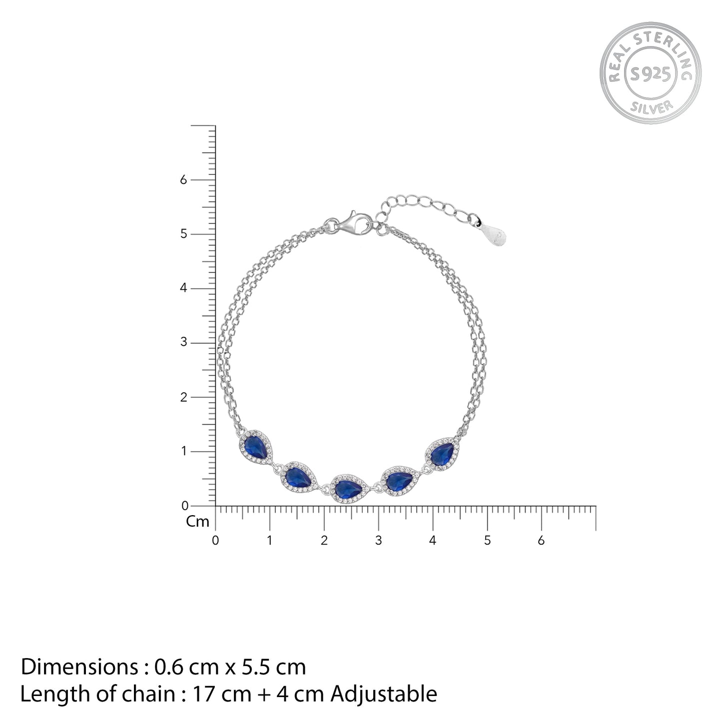 Silver Royal Blue Drop Bracelet