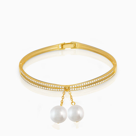 Golden Dangling Pearl Bangle Bracelet