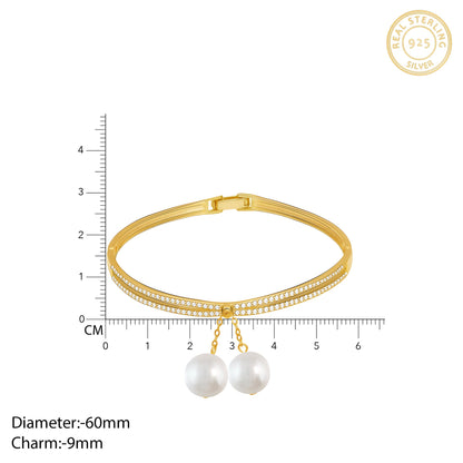 Golden Dangling Pearl Bangle Bracelet