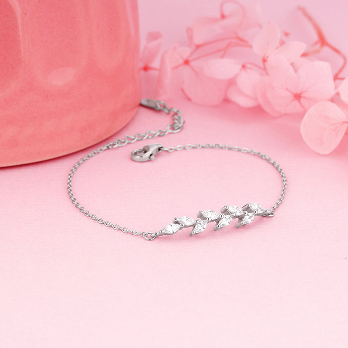 Silver Zircon Ferns Bracelet