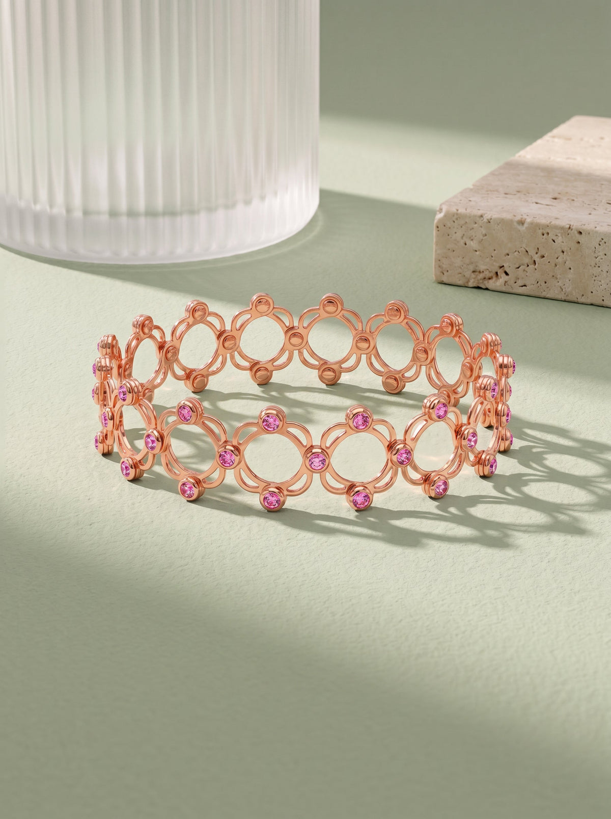 Rose Gold Supple Bracelet with Royal Pink Stones