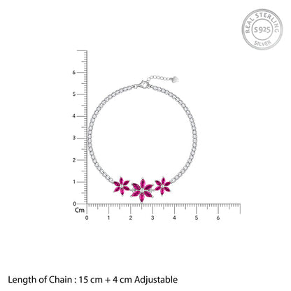 Silver Pink Floral Tennis Bracelet