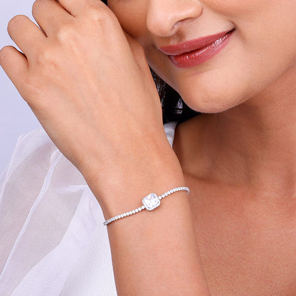 Silver Square of White Tennis Bracelet