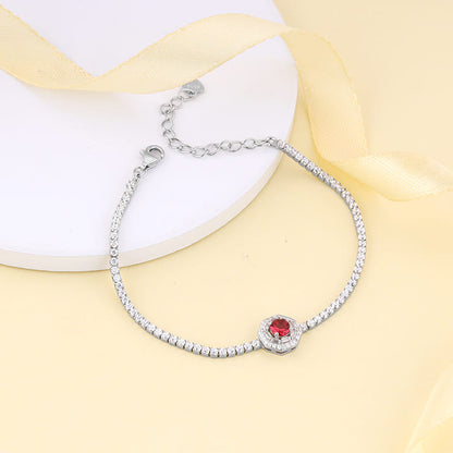 Silver Hexa Red Tennis Bracelet