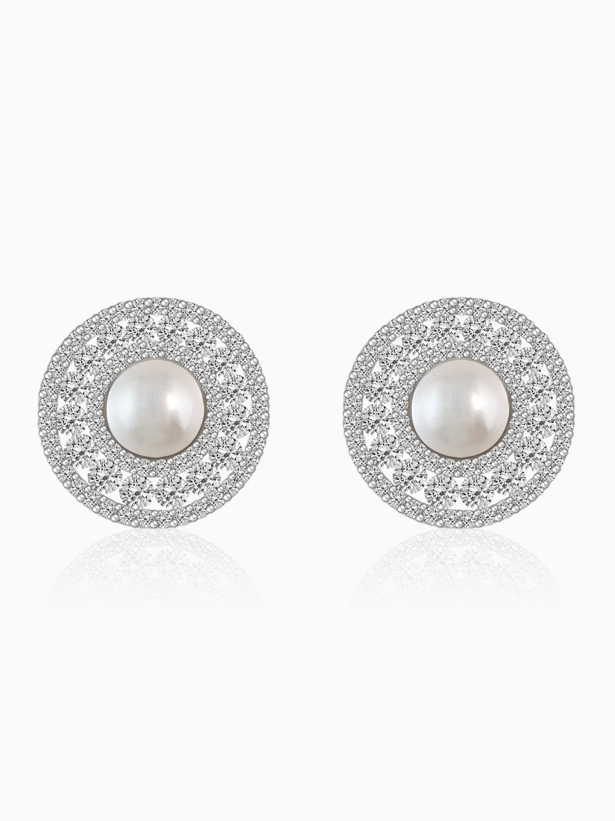 Silver Solitaire Pearl Studs