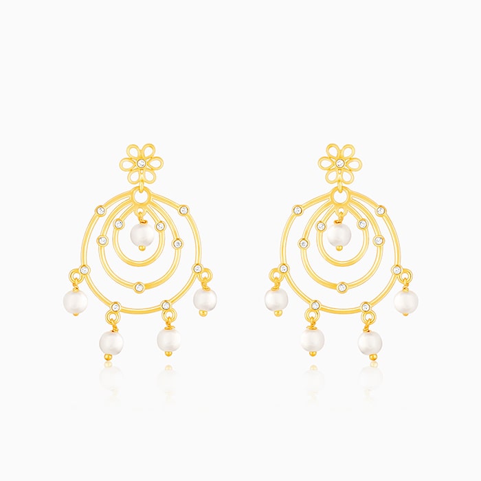Golden Swirl Pearl Drop Chandbali Earrings