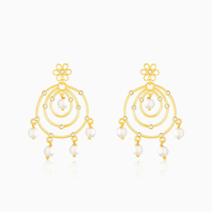 Golden Swirl Pearl Drop Chandbali Earrings
