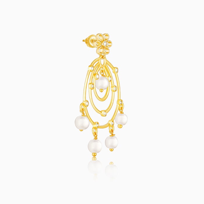 Golden Swirl Pearl Drop Chandbali Earrings