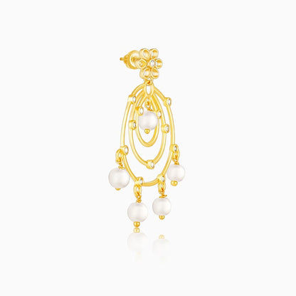 Golden Swirl Pearl Drop Chandbali Earrings
