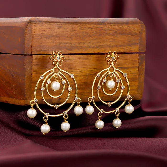 Golden Swirl Pearl Drop Chandbali Earrings