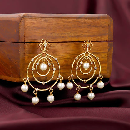 Golden Swirl Pearl Drop Chandbali Earrings