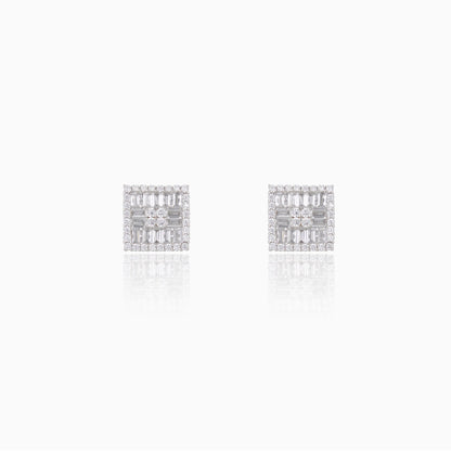 Silver Zircon Symmetry Square Studs