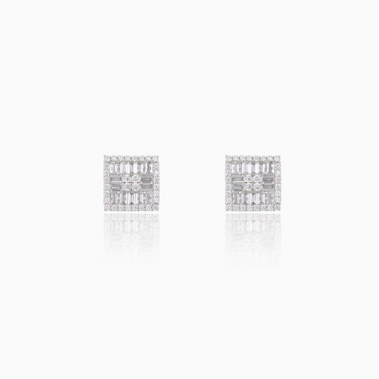 Silver Zircon Symmetry Square Studs