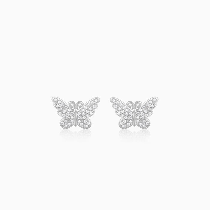 Silver Zircon Butterfly Studs
