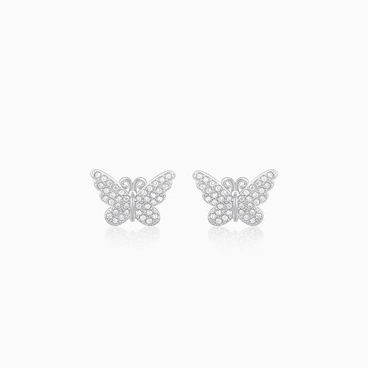 Silver Zircon Butterfly Studs