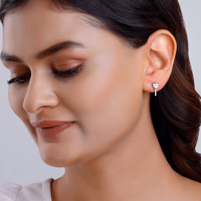 Silver Zircon Drop Stud Earrings