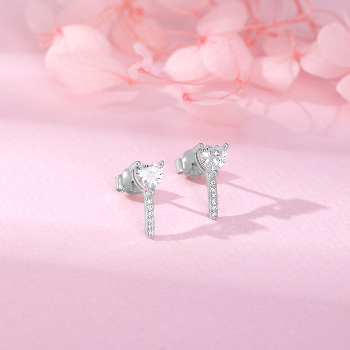Silver Zircon Drop Stud Earrings