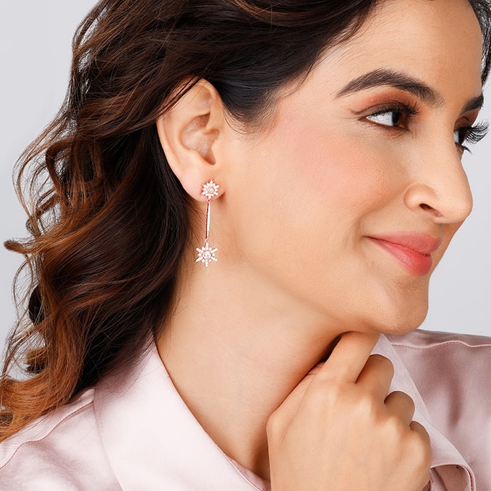 Rose Gold Star Dangle Earrings