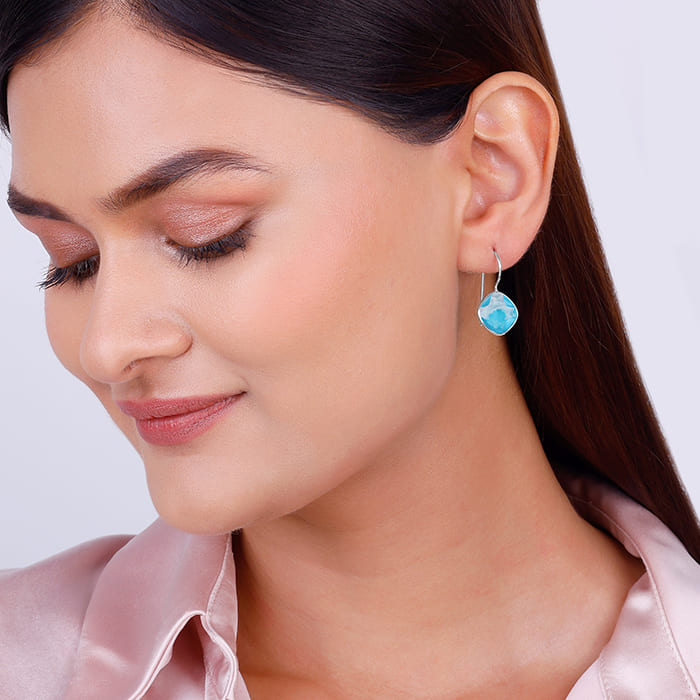 Silver Aqua Blue Crystal Earrings