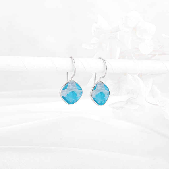 Silver Aqua Blue Crystal Earrings