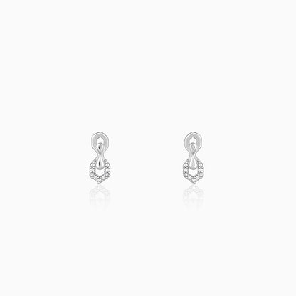 Silver Glittering Hexagon Earrings