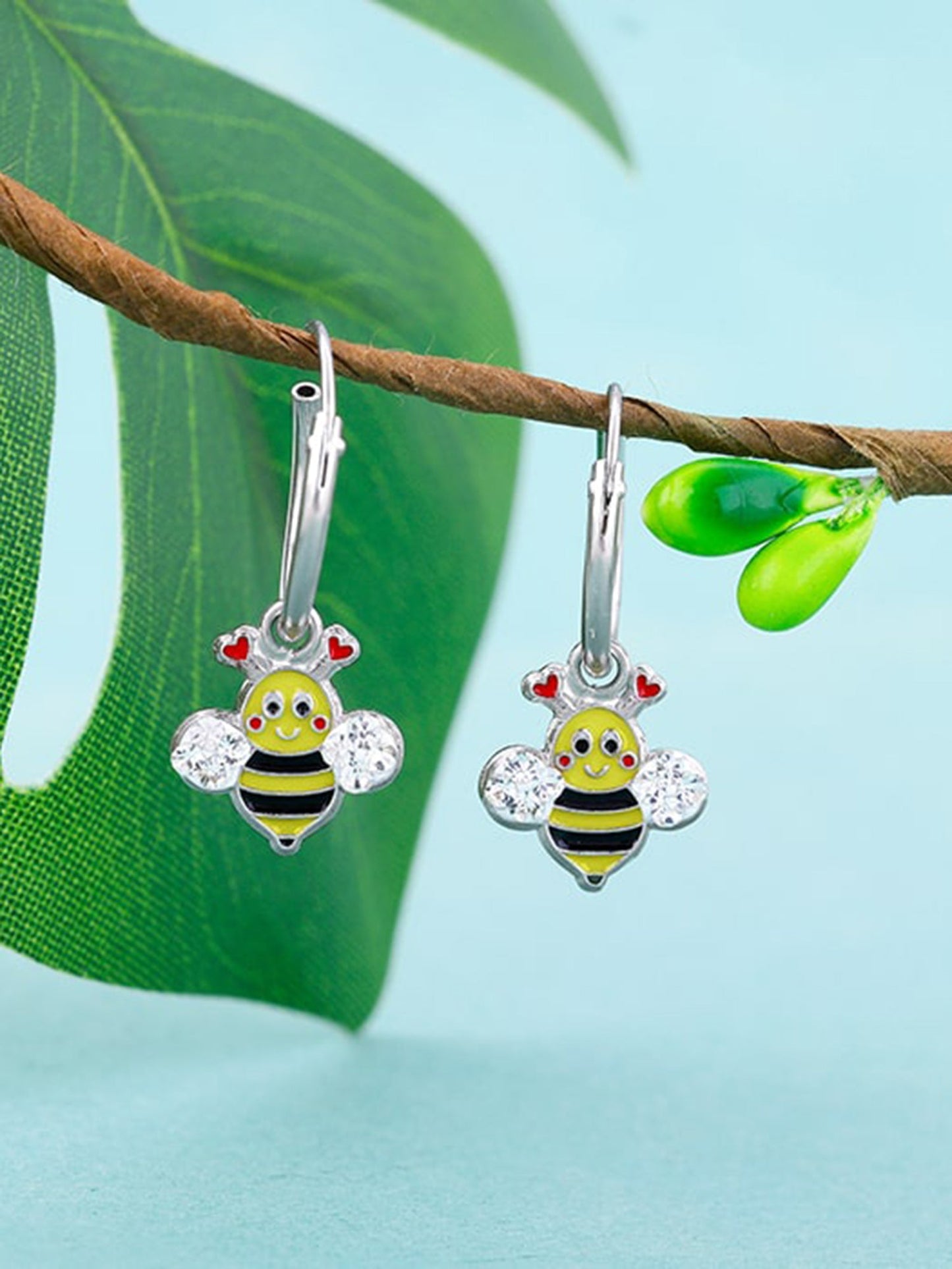 Silver Cheery Bee Kids Hoop Earrings (4-12 yrs)
